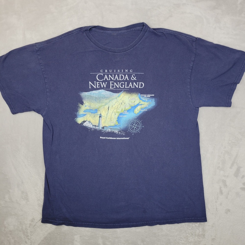 Royal Caribbean Shirt Mens XL Blue Cruising Canada New England Map Tee‎ Travel